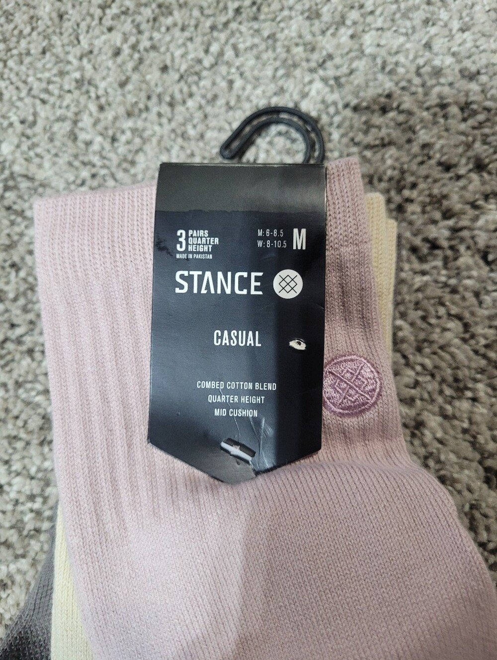 3-Pair Stance Womens Size 8-10.5 Mens 6-8.5 Quarter Socks Purple Cream Gray - Picture 3 of 6